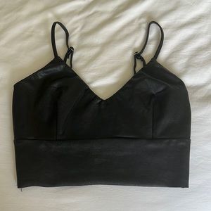 Lulus Crank it Up Black Vegan Faux Leather Cropped Cami Top Stretch XS